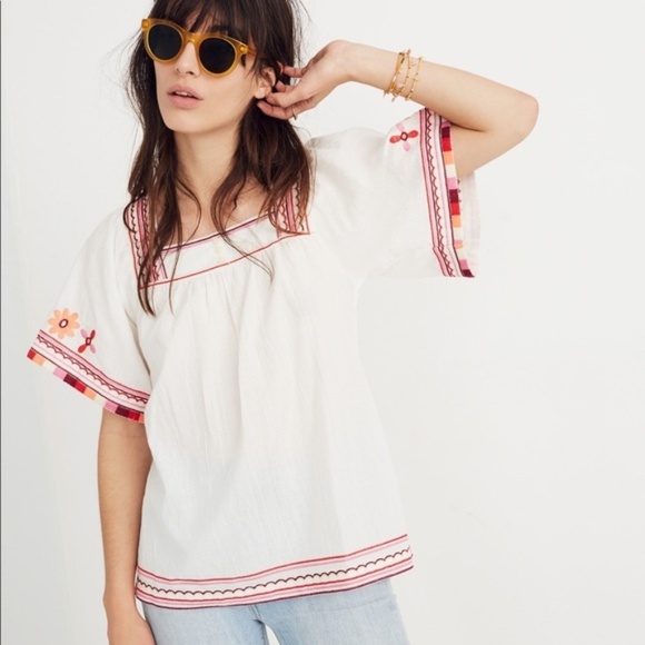 Madewell Tops - Madewell Embroidered Sandblossom Pesant Boho Top S